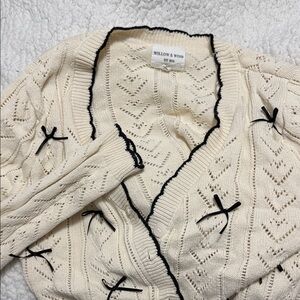 Willow & Wind Cream Openwork Cardigan with Black Trim